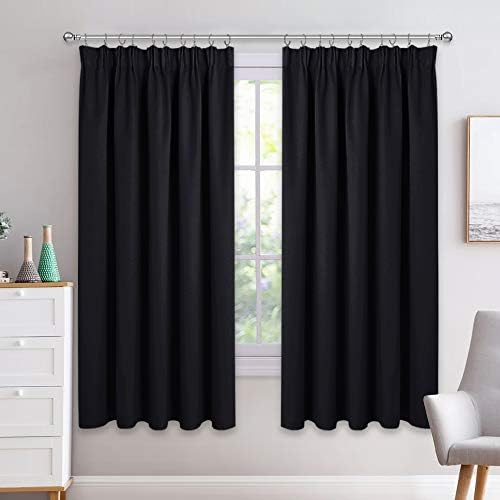 PONY DANCE Black Blackout Curtains - 72 inch Drop Pencil Pleat Bedroom Curtain Panel for Halloween Decor Thermal Insulated Window Treatment for Living Room, 46 inch Wide x 72 inch Drop, 2 Panels