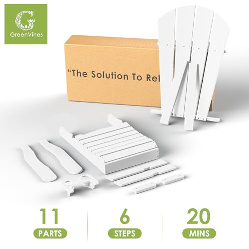 كراسي اديرونداك مع مسند قدم من جرين فاينز | مجموعة من 2 | قابلة للطي | مسند قدم قابل للسحب | بلاستيك البولي ايثيلين عالي الكثافة | كرسي حفرة النار مناسب لجميع الاحوال الجوية | حوامل اكواب | ابيض |