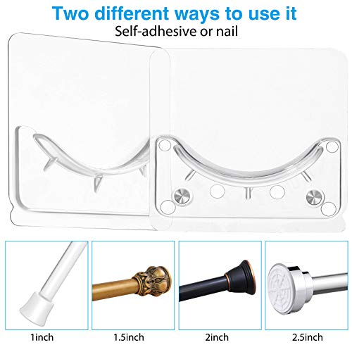 6 Piece Adhesive Shower Curtain Rod Holder, Adhesive Wall Mounted Shower Rods Holder Drill-Free Install, Adhesive Rod Mount Retainer, No Drilling, Not Include Shower Curtain Rod (Transparent) #TOP5