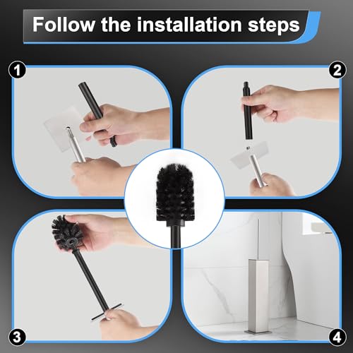 Image of BVL Toilet Brush and Holder Set Brushed Nickel Stainless Steel 304 Square Freestanding Toilet Brush for Bathroom