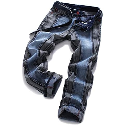 AITITIA Men's Stretch Patchwork Slim Straight Fit Biker Jeans (28, Blue Gray) Cover