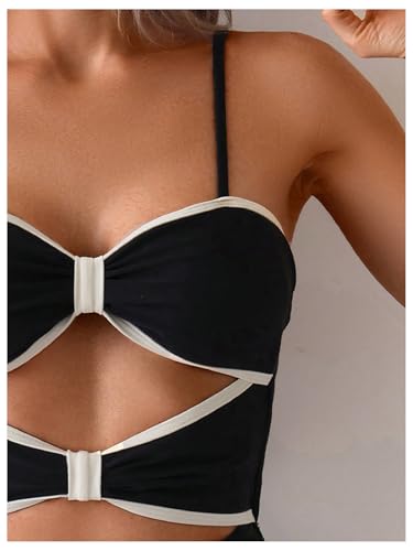 Verdusa Women's Cut Out Colorblock One Piece Swimsuit Tie Back Swimwear Bathing Suit4