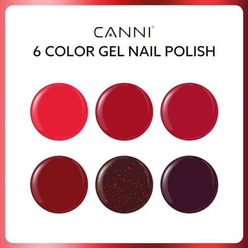 CANNI 6Pcs 9ml Hema-Free Red Gel Nail Polish Set- Dark Red Burgundy Glitter Gel Polish Kit DIY at Home Salon Christmas New Year's Gifts for Girls