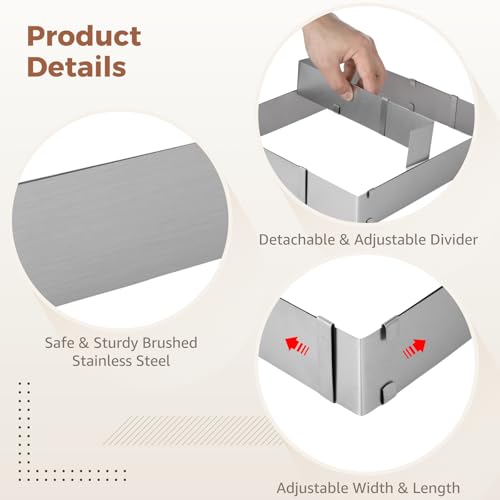 COSYOO Rectangular Cake Ring, Adjustable Cake Mold with Spatulas, Square Shaped Stainless Steel Baking Mold with Divider, Expandable Mousse Ring for Tiramisu, Desserts, Chocolate by COSYOO - Image 3