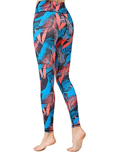 FLYILY Leggings de Yoga pour Femmes Taille Haute Pantalon de Yoga de contrôle Stretch Fleur Impression Collant Pantalons de Sport Pantalons de Fitness(5-OrangeLeaf,M) – vue 3