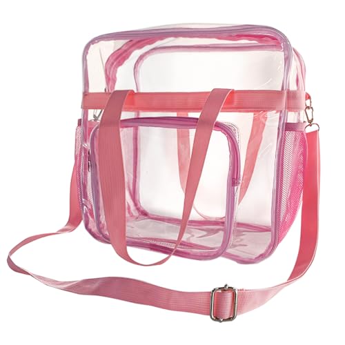TotePrint Clear Stadium Approved Tote Bag for Women PVC Transparent Crossbody Purse, See Through Handbag for Concerts&Gym (Pink)