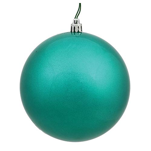 Vickerman N592042DCV Candy Ball Ornament with Shatterproof & UV Resistant, Pre-drilled Cap Secured & 6" of Green Floral Wire, 8", Teal