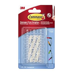 Command 17026CLR Decorating Clips, Pack of 20 Mini Hooks and 24 Small Adhesive Strips, Transparent – Hanging Clips for…