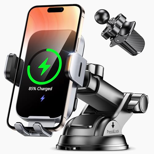 OBRFFE Wireless Car Charger Mount Auto Clamping, 15W Fast Charging