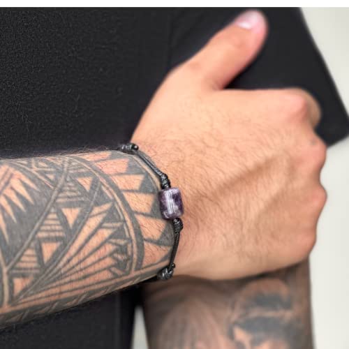 Natural Gemstone Cord Bracelet For Men And Women - Unisex Crystal Tube Stone Bracelets For Spiritual Meditation And Good Luck Jewelry - Waterproof (Amethyst) #TOP4