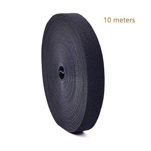 TADAE Cinta de sujeción Cable Tie Double Side 3/4-inch Doble cara Hook & Loop Roll, 10 Metro, Negro