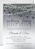 Party Beautifully Anniversary Party Invitations, Bistro Lights Black & White, Personalized, Set of 10 Invitations with Envelopes