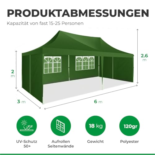 Pavillon 3×6 von MaxxGarden – Wasserdichter Faltpavillon für Garten und Feste