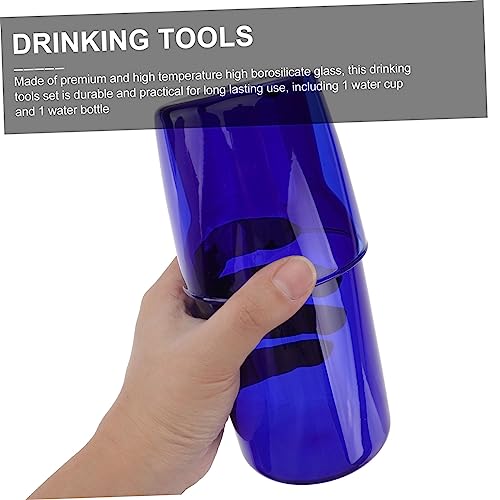 Set de vasos y jarra de vidrio color azul 500 ml miniatura 5