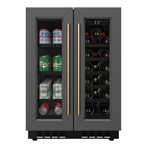 Image of KoolMore Reserve 24 in. French Door Dual Zone Panel Ready Under-Counter Cooler with Black Shelves and 20 Bottle Capacity in the Right Zone and 2.1 Cu. Ft. on the Left in Black (KM-CWB24-BPR)