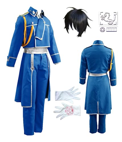 Photo de MANMICOS Costume de cosplay pour homme Roy Mustang Taille US Bleu Taille L