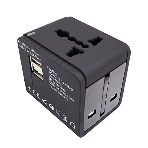 Travel Adapter, Wall AC Power Plug Adapter, Universal Adapter, Charging With 3.5A 2 USB Ports Portable Small Adapter For US EU UK AU Plug (Black)