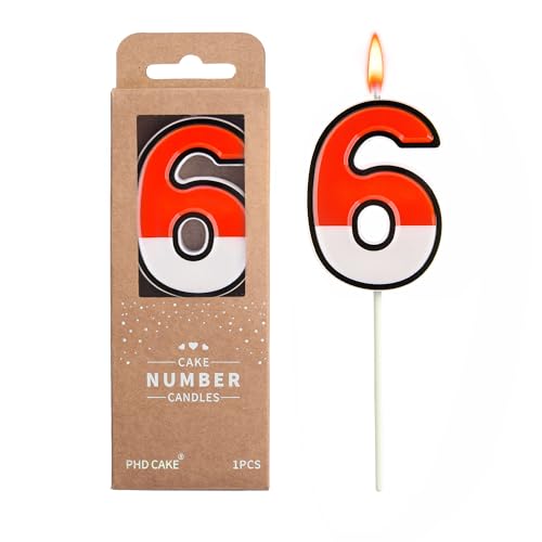 PHD CAKE 2.76 Inch Cartoon Red and White 6 Number Birthday Candles Anime Cartoon Number Candles Cake Number Candles Party Celebration Style Candle