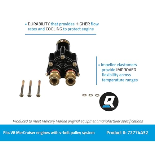 Image of Quicksilver 72774A32 Brass Sea Water Pump Housing for Mercury V-8 MerCruiser Engines with V-Belt Pulley System for Engine Accessories