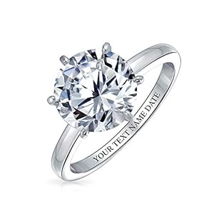 Mariage Classique Intemporel Bague De Fiançaillesbague De Fiançaillesilles En Argent Sterling 925 Avec Zirconium Cubique 3Ct Aaa Cz Prong Setting Round Brilliant Cut Solitaire Custom Engraved