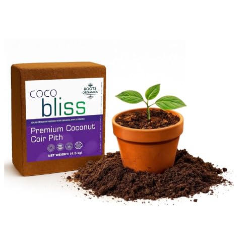 Image of Roots Organics 4.5KG (Pack 1) Coco Peat Block - Expands 75L | Organic Coconut Coir Pith Brick for Gardening, Potting Mix & Plant Soil | Ideal for Indoor & Outdoor Plants
