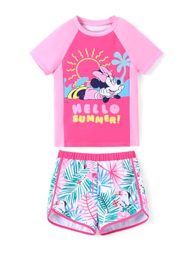 Disney Frozen Elsa Princess Girls Two Piece UPF 50+ Protection Quick-Dry Short Sleeve Swim Sets Rashguard Bathing Suit