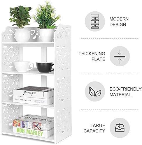 Greensen Shoe Rack, White Shoe Stand Storage 4 Tiers Small Shelving Unit, Vertical Shoe Stand, Modern Carved Shoe Storage Cabinet Floor Standing Shoes Organizer Storage, for Hallways Entryway
