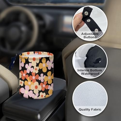 Image of Print Cute Hippie Flower Cartoon Collapsible Waste Basket Bin Multipurpose Trash Bin for Car Hanging Portable Dustbin Bin Accessories Garbage Bin Universal