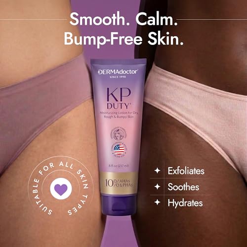 Image of DERMAdoctor KP Moisturizing Lotion The Original Dermatologist Formulated Body Cream for Keratosis Pilaris | Treats Dry, Rough, and Bumpy Skin | Strawberry Legs Treatment | 10% AHAs + PHAs - 8 oz