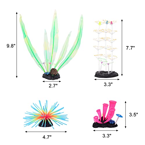 image for Filhome Glowing Fish Tank Decorations Plants, 4 pcs Glow Aquarium Deco