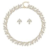 TOVABA Bridesmaid Rhinestone Jewelry Set for Women, Chunky Clear Cubic Zirconia Gold Leaf Collar Nec