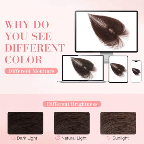 S-noilite Hair Toppers for Women Real Human Hair,Upgrade Base 3D Clip in Human Topper with French Bangs HairPieces for Women Add Volume(Dark Brown,11inch) - Thumbnail 7