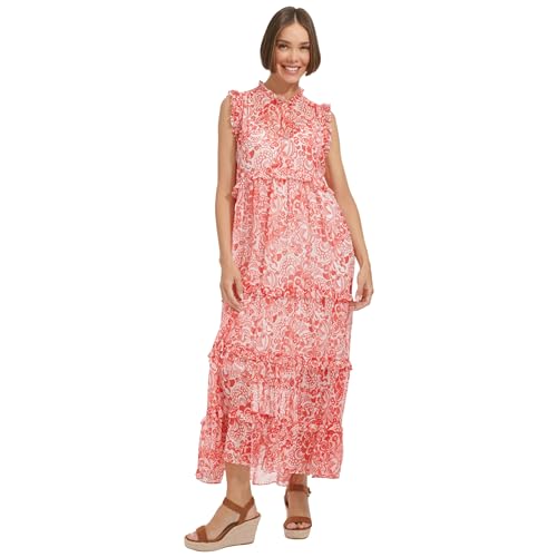 Image of Tommy Hilfiger Women's Sleeveless Keyhole Printed Chiffon Dress