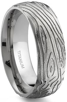 7 Degree Wood Grain Titanium Band Ring