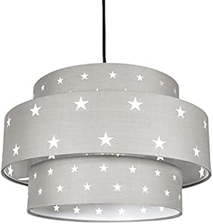 Unique and Modern Triple Tier Soft Grey Cotton Fabric Childrens Pendant Shade with Stars Decoration | 30cm Diameter | 60w Maximum by Happy Homewares