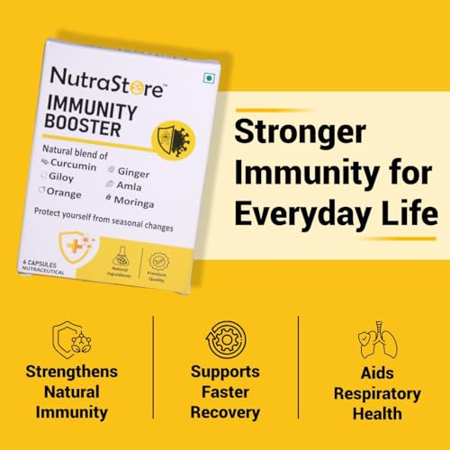 Image of NutraStore Immunity Booster Men & Women | 6 Veg Capsules (Pack of 2) | Vegetarian Immunity Support Capsules | Curcumin, Giloy, Amla, Moringa, Ginger, Orange & Piperine | Natural Defense Support