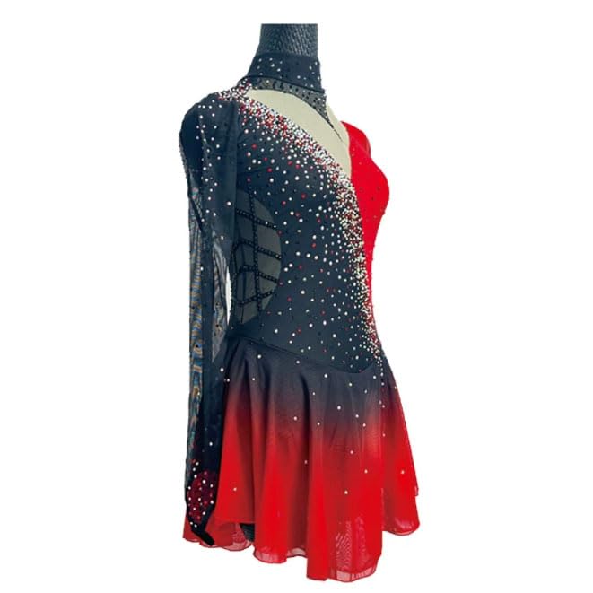 Sukienka do jazdy figurowej dla kobiet Strój startowy do jazdy na łyżwach dla dziewcząt Wzór typu Halo Dyeing czarno czerwony Body baletowe dla maluchów