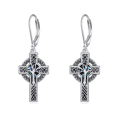 Yfn Celtic Cross Earrings Sterling Silver Celtic Tree Of Life Earrings Abalone Shell Dangle Drop Earrings Jewelry Gifts For Women Men #TOP13