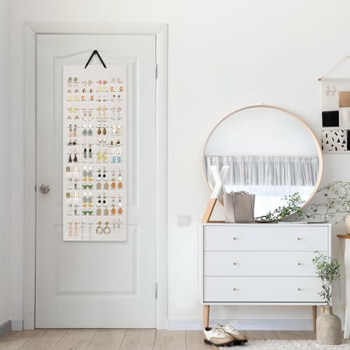 Lolalet Hängender Ohrring Organizer mit 20 Haken und 608 Löcher für Ohrringe, jewelry organizer Schmuckaufbewahrung Wand Ohrringe Kleiderbügel Piercing Ohrring Aufbewahrung - Beige, 1 Stück