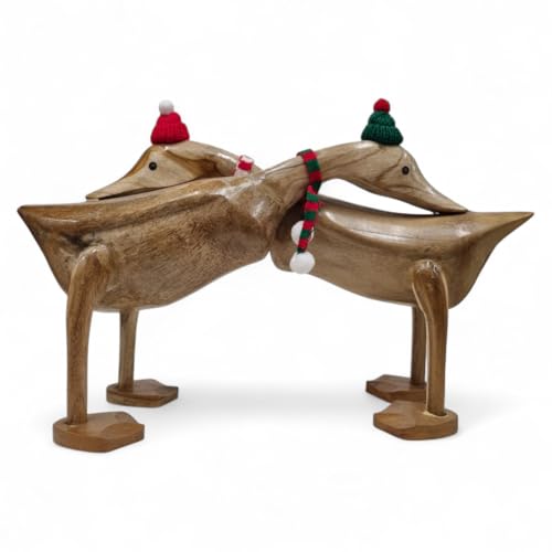 Canards en bois faits main : déco hivernale chic en bambou naturel