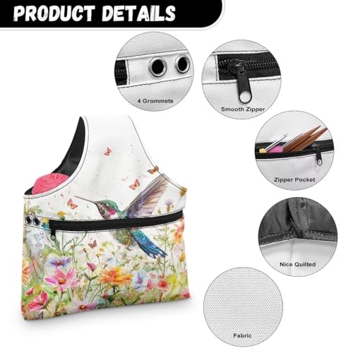 Image of Hummingbird Yarn Storage Organzier Knitting Bag Yarn Storage Shelves Floral Crochet Tots Bags Travel Knitting Accessories,Large