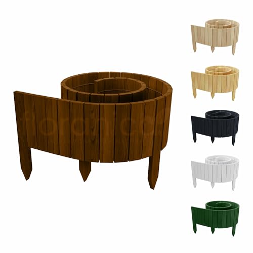 Floranica Rollborder II Flexibler Holzzaun 200 x 10 cm Braun (kürzbar) Kiefernholz Beetumrandung imprägniert Gartenzaun Beeteinfassung Dekozaun Rollboarder Rasenkante