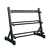 kettlebell rack hold Nuestro bastidor de almacenamiento de mancuernas tiene 3 capas increíbles con una carga total máxima de 1100 libras.Puede guardar mancuernas, tablas de barbell, kettlebells y otros equipos de fitness.Es un soporte de exhibición perfecto (solo estante)