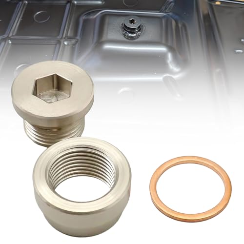 Image of SecosAutoparts Thread 18mm x 1.50, Steel Plug with Inner Hex Head Universal with Bung & Washer Kit, Stainless Steel, Transmission Sump Drain Plug (Weld in) Pack of 1