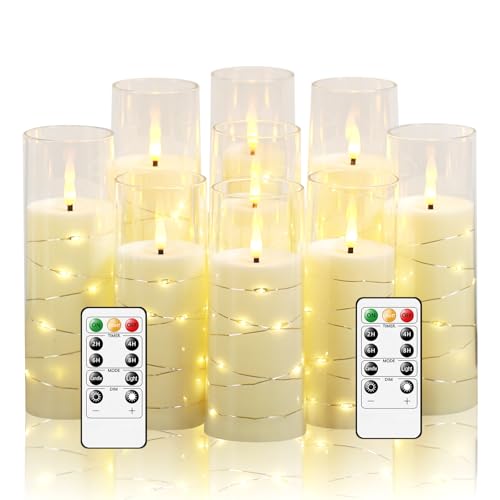 Image of Nimiko Flickering Flameless LED Candles,Battery Operated Candles 9 Pcs with Embedded Star String,Acrylic LED Pillar Candles with Remote,Suitable for Home Decoration to Create an Atmosphere (Ivory)