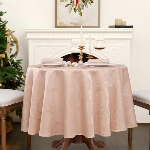 Nappe ronde 160 cm rose jacquard extérieure grande table - 8