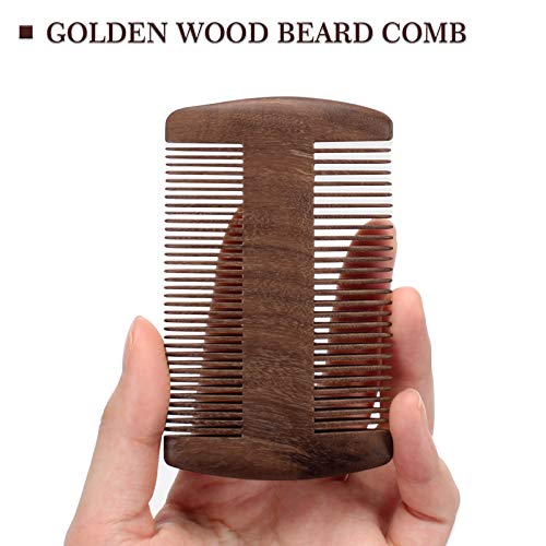 Siamhoo Beard Comb, Wooden Beard Comb For Men, Sandalwood Dual-Sided With Fine&Coarse Teeth, Anti-Static Golden Wood Comb, Mustache Care Grooming Kit #TOP5