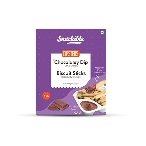 Image of Snackible Dipsters Chocolatey Dip with Biscuit Sticks (Pack of 24) - 24x30gm | Baked | Biscuits & Dip | Chocolate | Healthy Dip