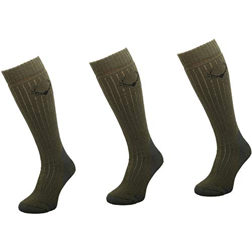 Comodo Calcetines de Caza de Merino Hombres y Mujeres | 3 Pares de Calcetines de Caza de Lana de Merino | SMW6 - Khaki | Tamaño: 43-46