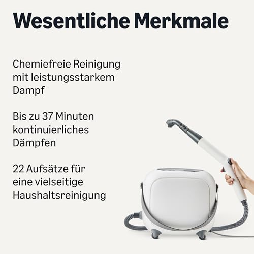 Amazon Basics Mehrzweck-Dampfreiniger mit 22 Zubehörteilen, 1,5-Liter-Tank, 1500 W, weiß